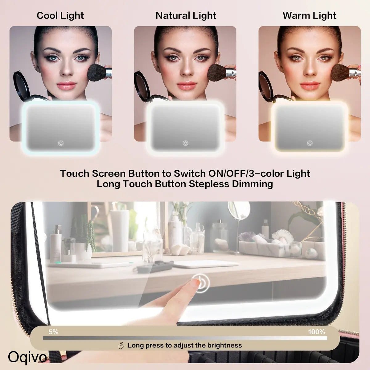 Large Travel Makeup Bag with LED Mirror & Dividers