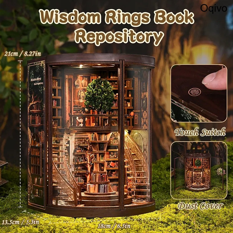 3D Wooden Book Nook DIY Kit, Miniature House Decor Gift